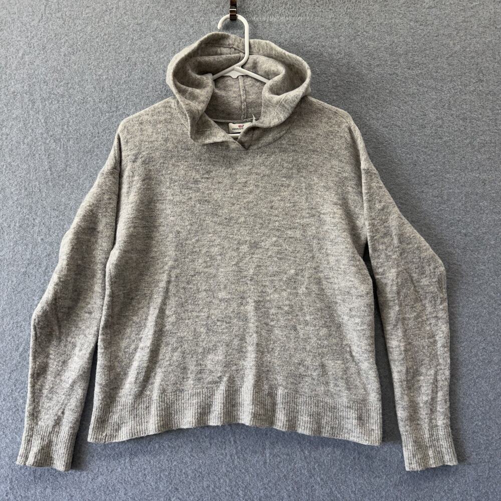 Vineyard Vines Womens Medium Gray Wool Blend Hooded Sweater Pullover Quiet Lux - Picture 2 of 9